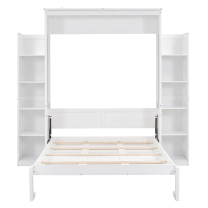 Murphy Bed with Shelves, LED Lights, 91" L x 81" W x 84" H, White Bed Frames White at Gallery Canada