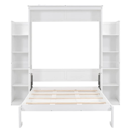 Murphy Bed with Shelves, LED Lights, 91" L x 81" W x 84" H, White Bed Frames White at Gallery Canada