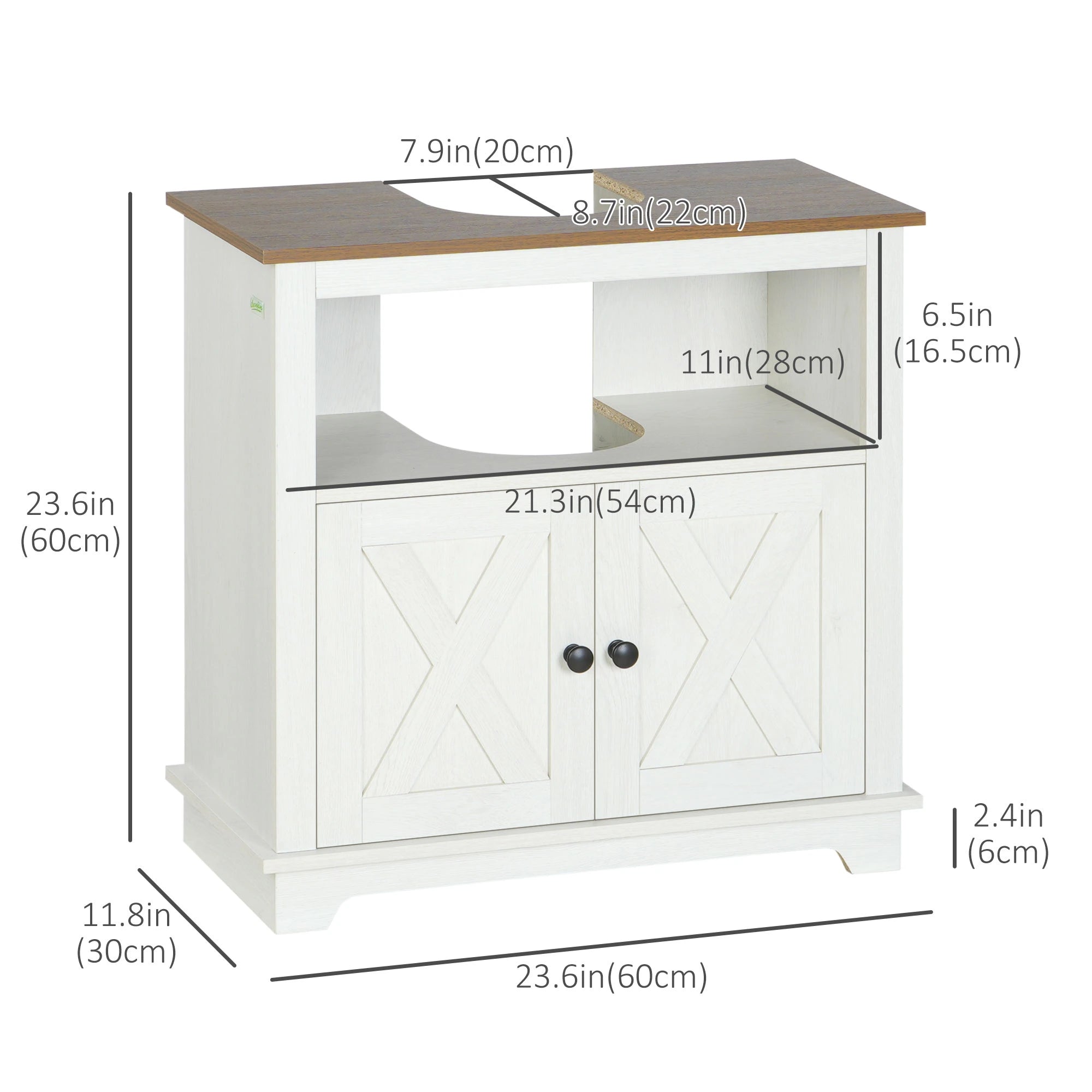 Farmhouse Bathroom Sink Cabinet, Double Door Storage, White Bathroom Cabinets at Gallery Canada