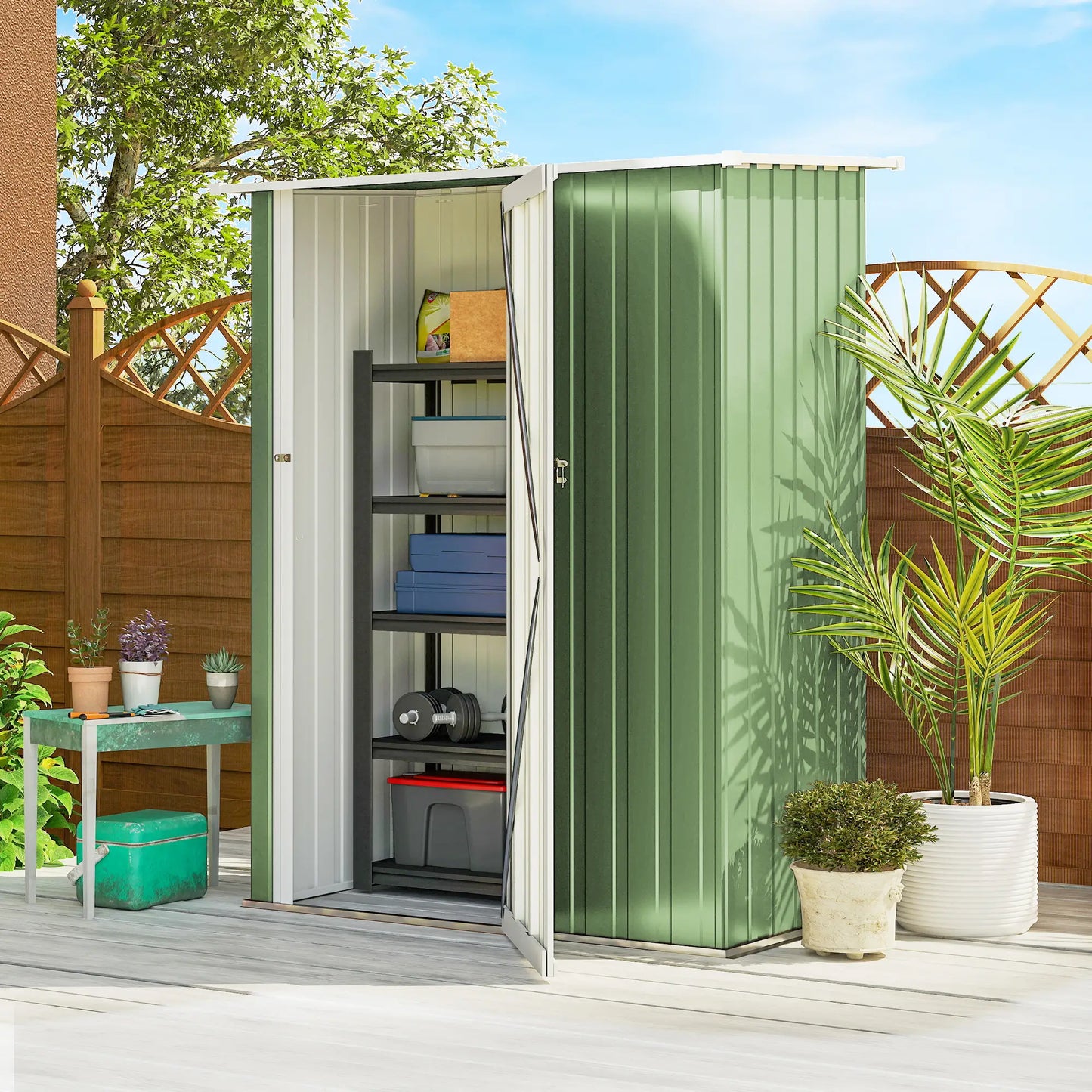 5x3ft Metal Garden Shed, Sloped Roof, Lockable Door, Light Green Sheds at Gallery Canada