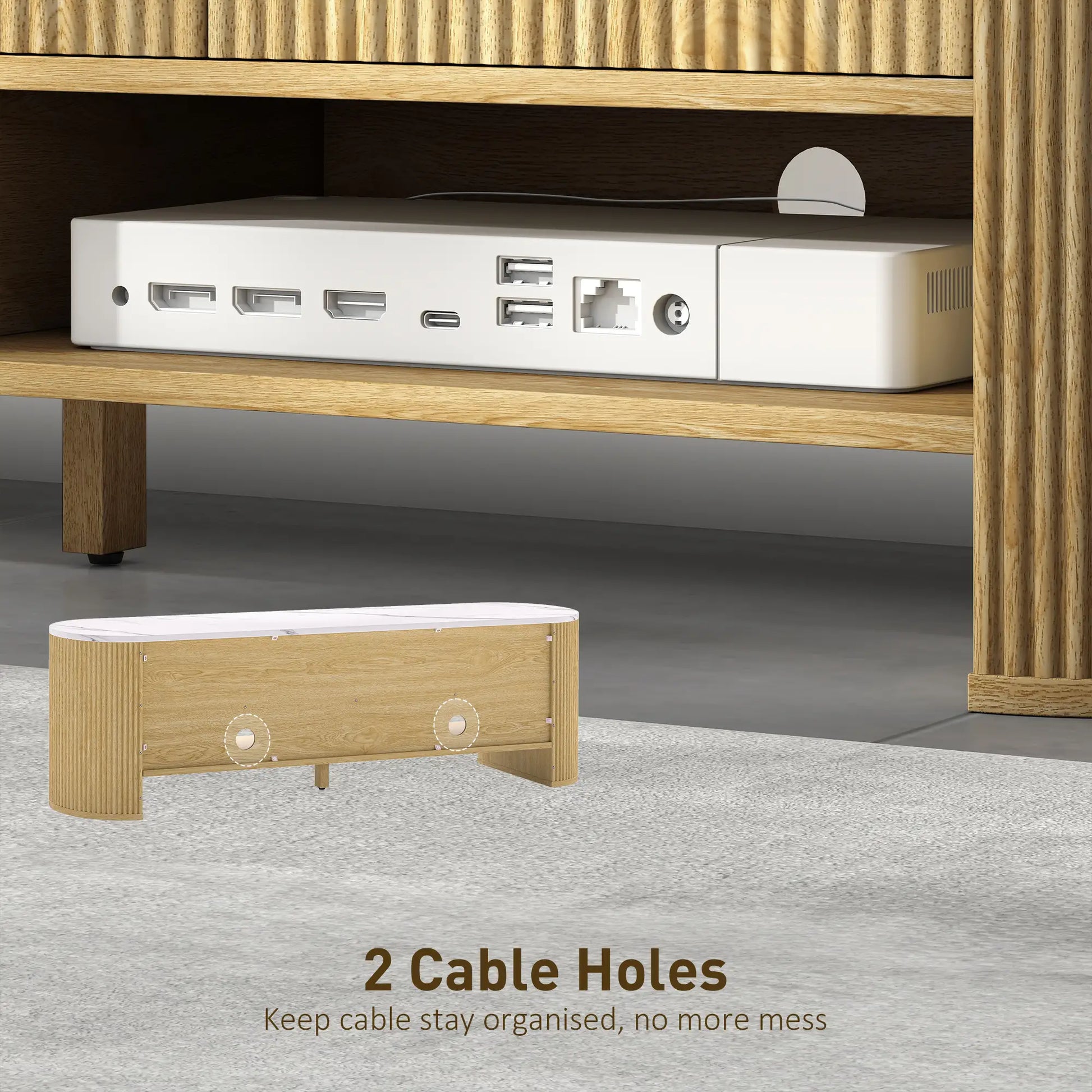 Modern TV Stand, Marble-Effect Top, 3 Drawers, 2 Shelves, 32-65 Inch, Natural TV Stands at Gallery Canada