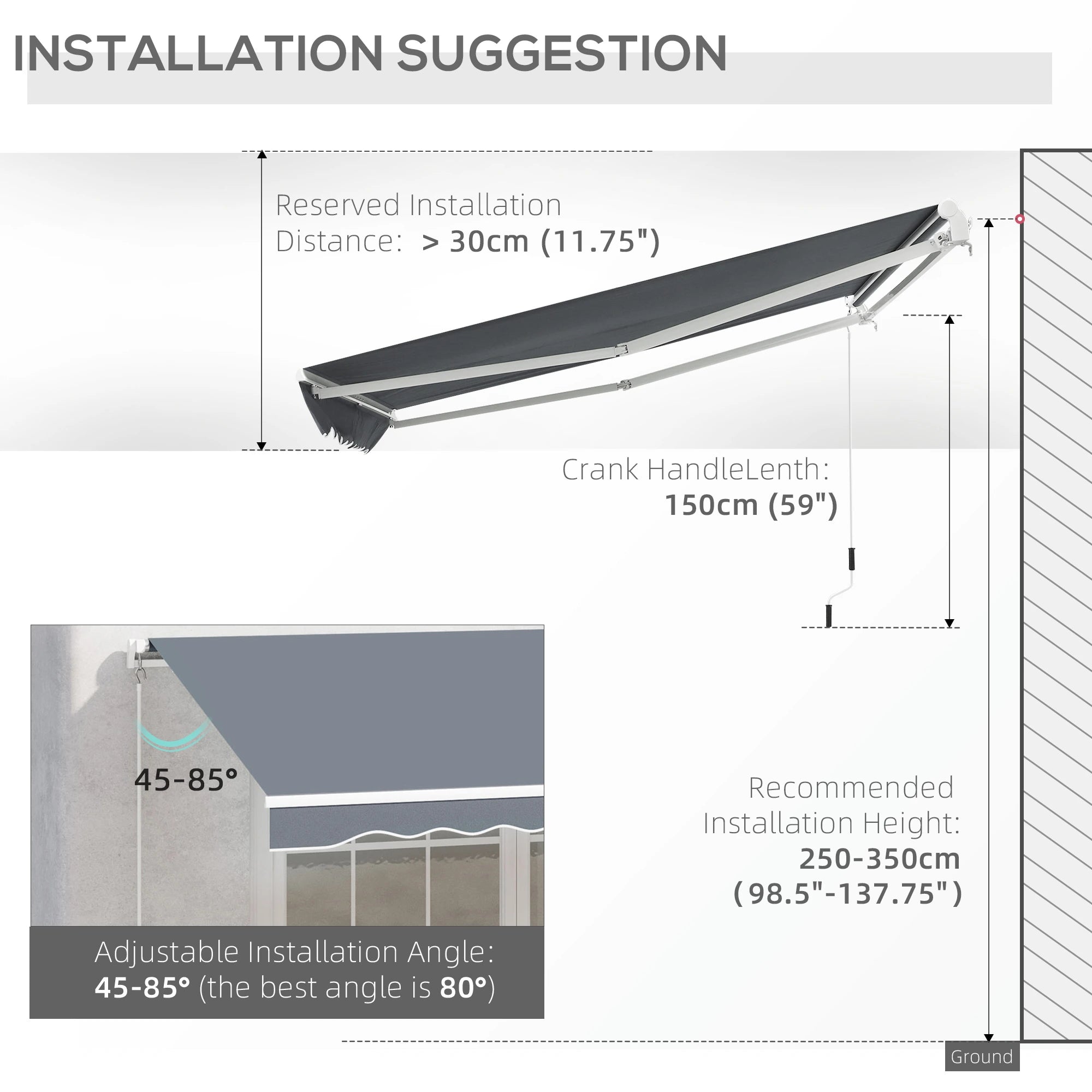 10' x 8' Retractable Awning, Sunshade Canopy for Patio, Dark Grey Patio Awnings at Gallery Canada