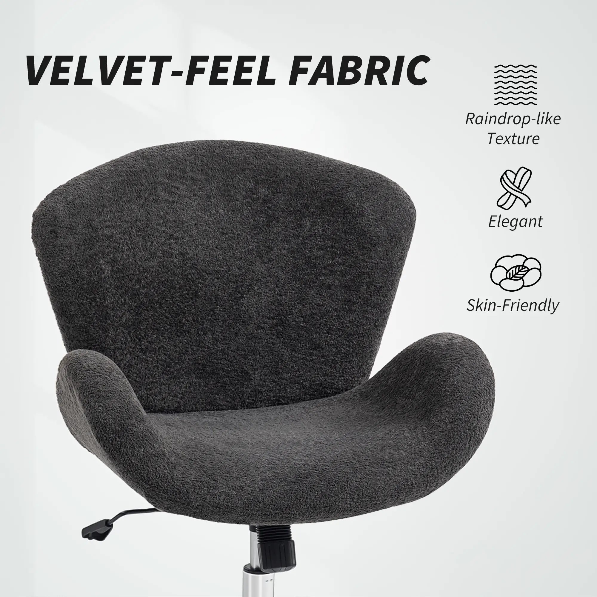 Velvet Swivel Office Chair, Wide Bucket Seat, Butterfly Back, Dark Grey Task Chairs at Gallery Canada