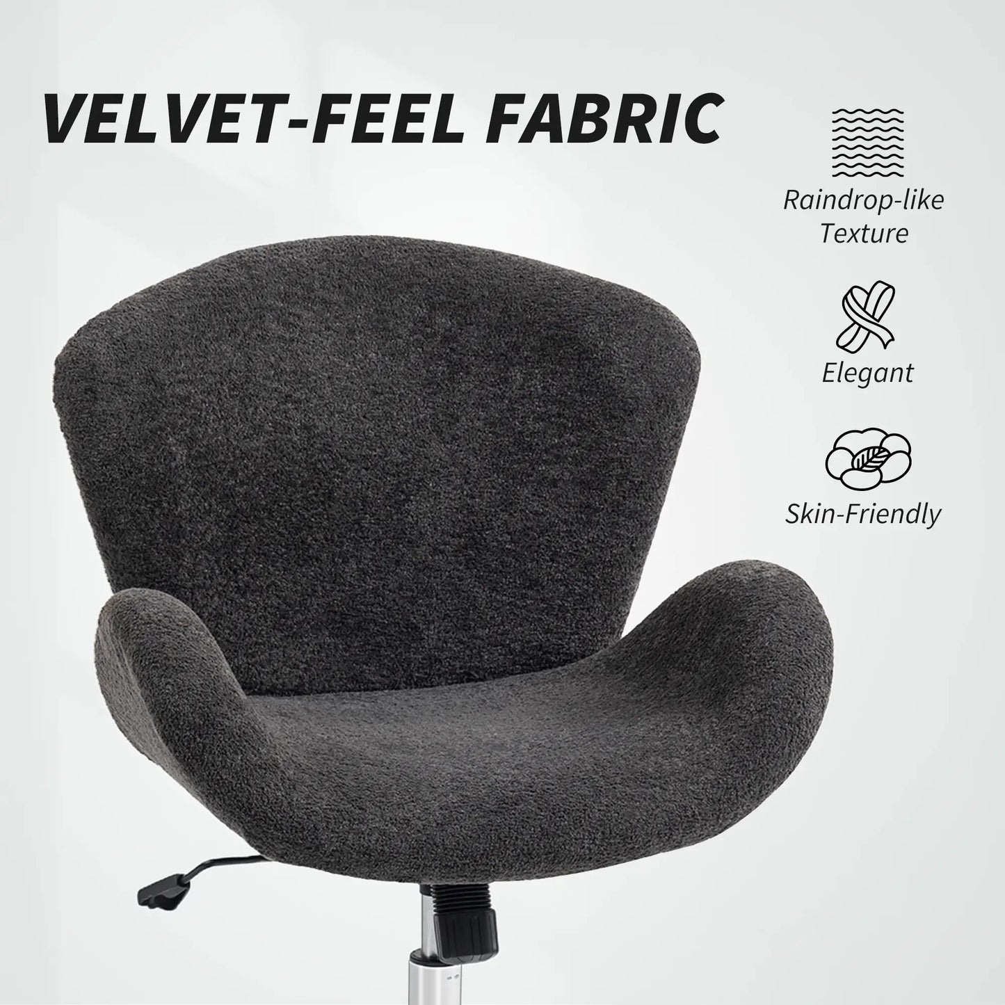 Velvet Swivel Office Chair, Wide Bucket Seat, Butterfly Back, Dark Grey Task Chairs at Gallery Canada