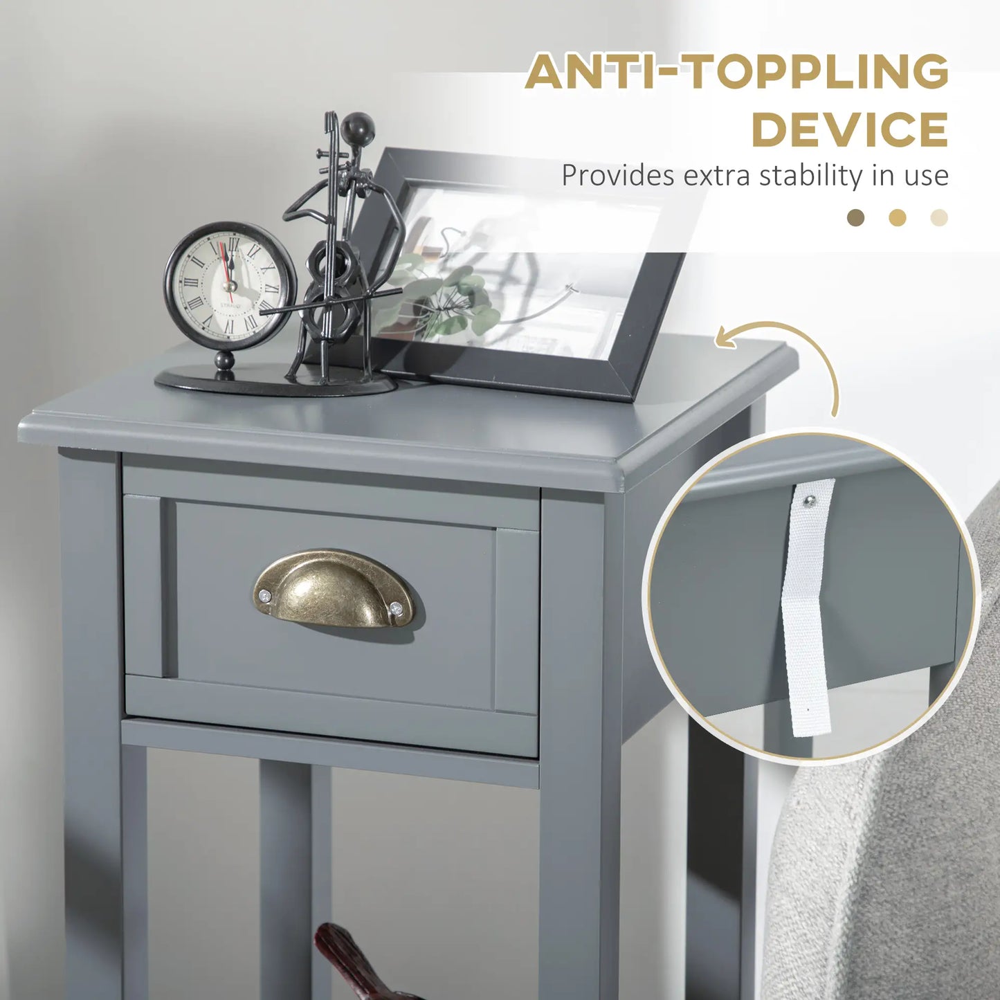 Narrow Side Table Set of 2, 2 Tier with Drawer, Shelf, Grey Side Tables at Gallery Canada