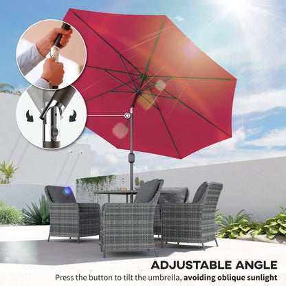 10' x 8' Round Market Umbrella, Crank Handle, Tilt, Wine Red Sun Umbrellas at Gallery Canada
