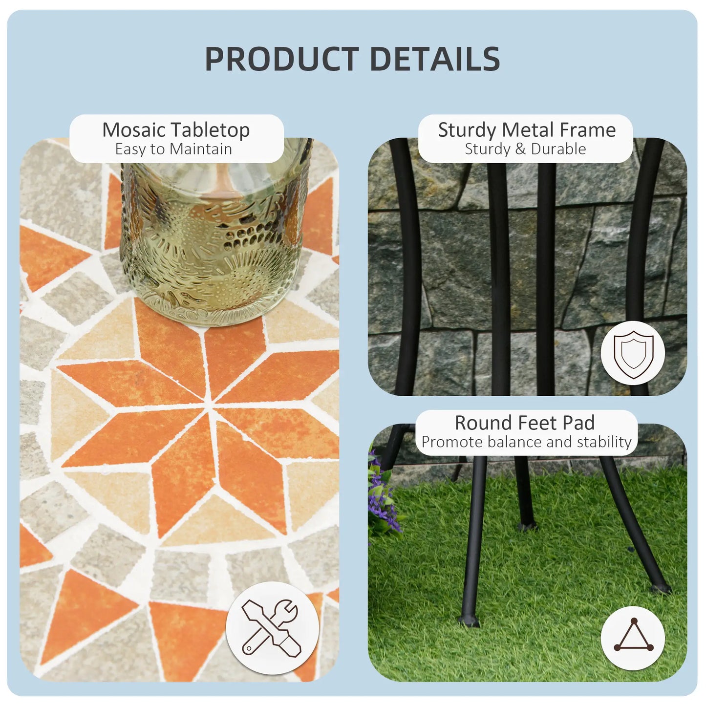 Round Mosaic Patio Table, Metal Frame, Outdoor Garden Furniture, Yellow Grey Patio Side Tables at Gallery Canada