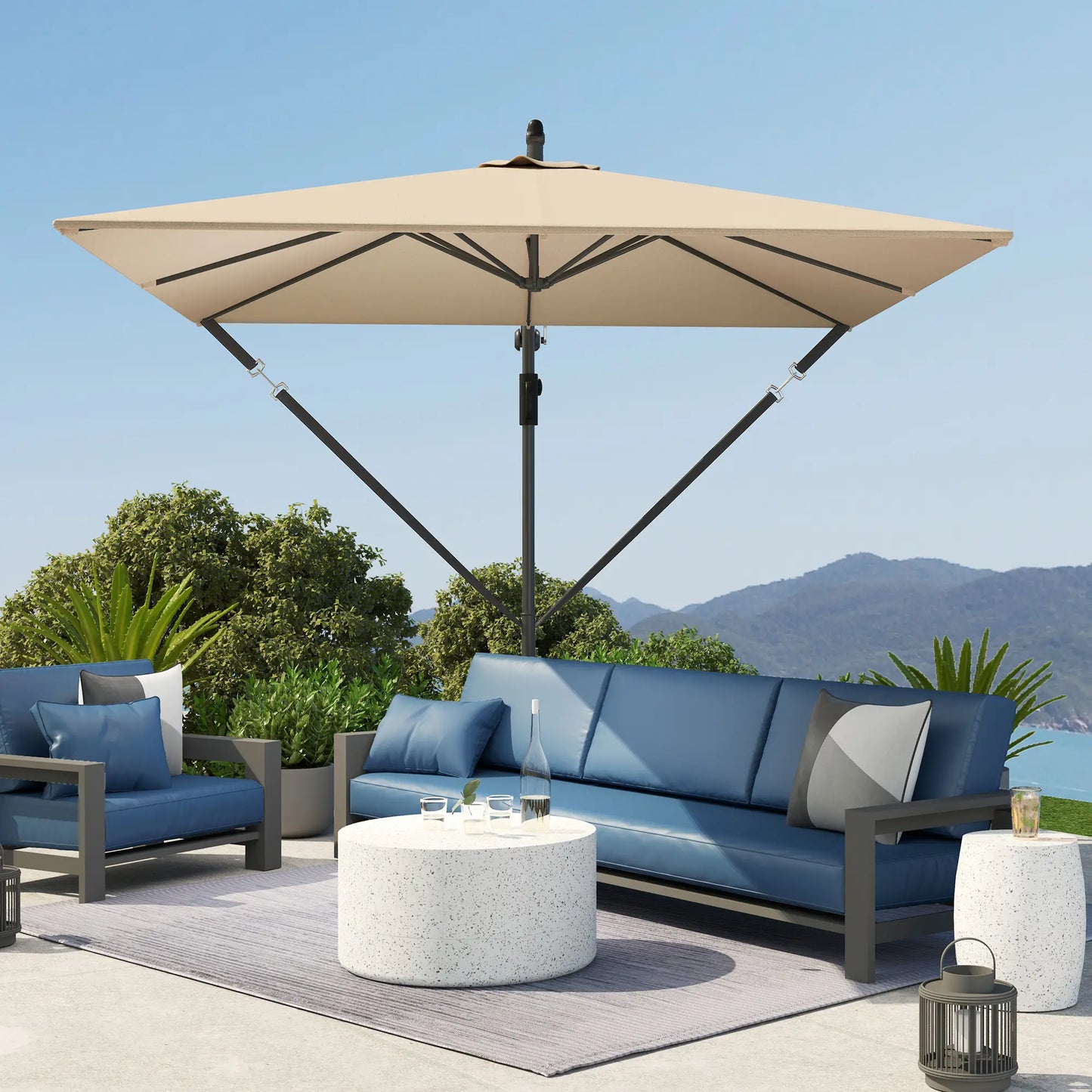 Patio Offset Umbrella, UPF 50+ UV Protection, Crank Parasol With Base, Khaki Offset Cantilever Umbrellas at Gallery Canada