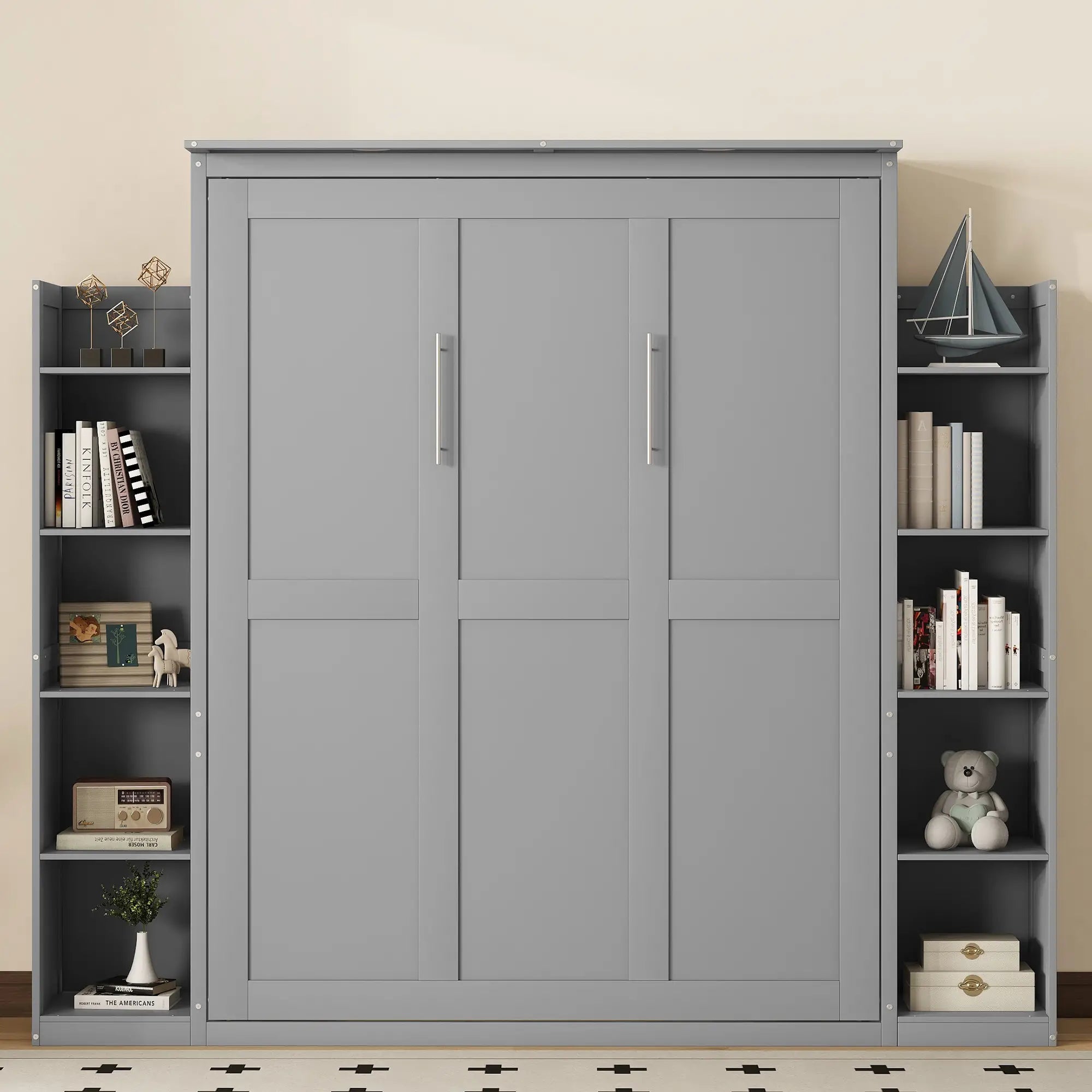 Murphy Bed with Shelves, LED Lights, 97.5