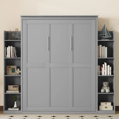 Murphy Bed with Shelves, LED Lights, 97.5" L x 84.5" W x 88.5" H, Grey Bed Frames at Gallery Canada
