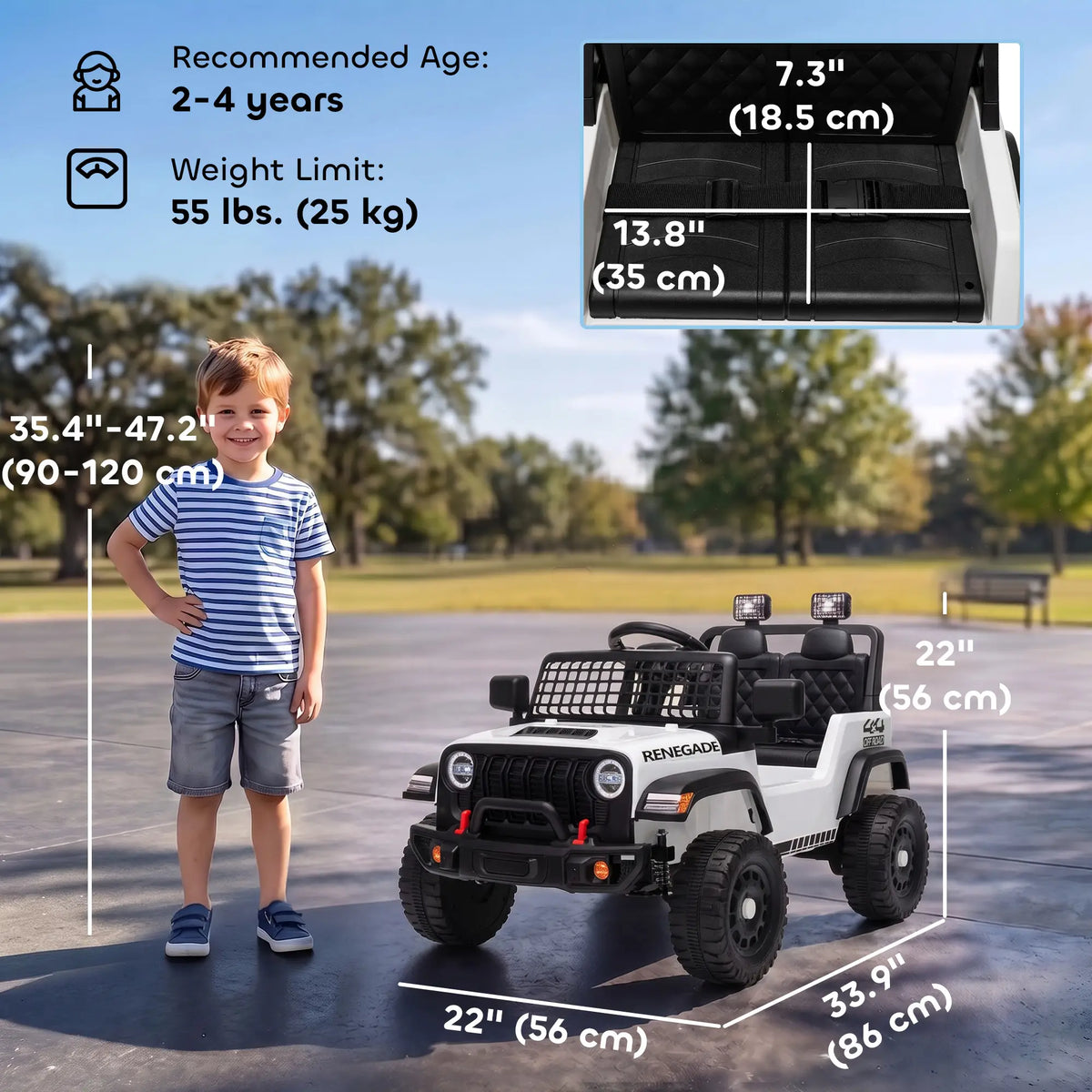 Camion auto électrique 12V, télécommande, démarrage progressif, 2-4 ans, Blanc