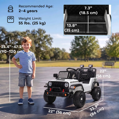 Camion auto électrique 12V, télécommande, démarrage progressif, 2-4 ans, Blanc