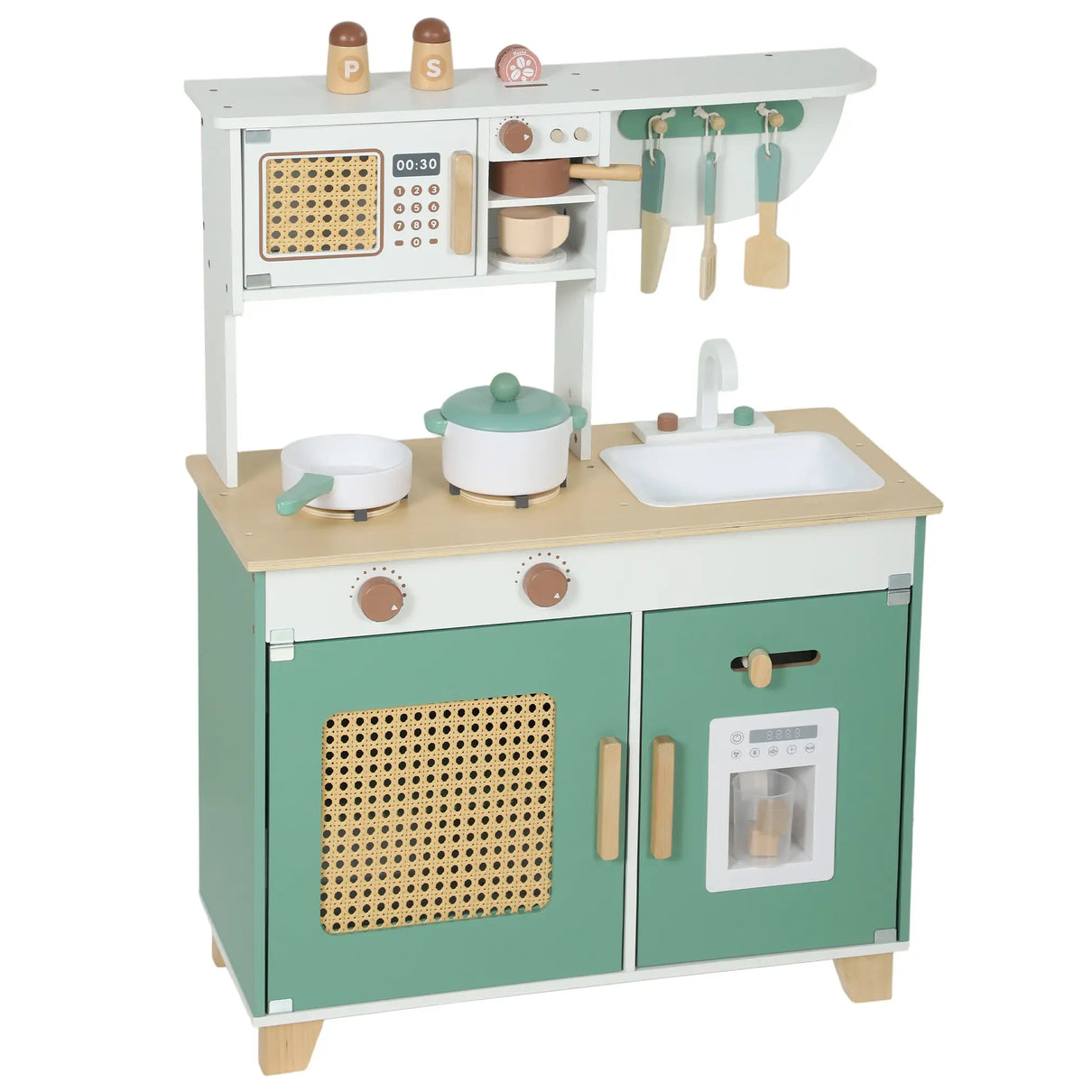 Wooden Play Kitchen Set, 19PCs, Ages 3-6, Green