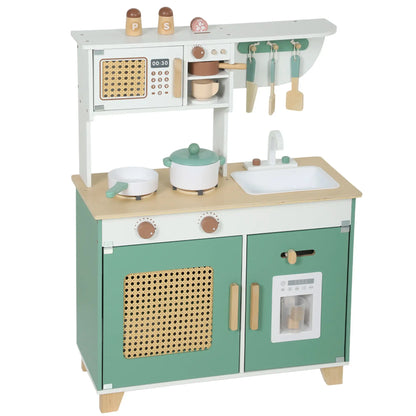 Wooden Play Kitchen Set, 19PCs, Ages 3-6, Green