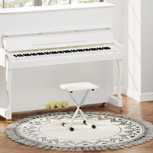 Adjustable Piano Bench, X-Style Folding Piano Stool with Padded Seat, Non-Slip Rubber Feet, Keyboard Chair, White