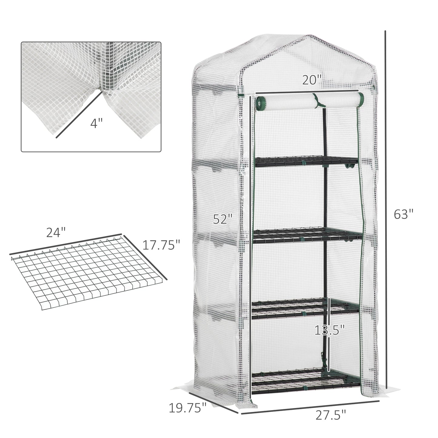 28" x 20" x 63" Portable Greenhouse, 4 Tier Shelves, Steel Frame, PE Cover, White Walk In Greenhouses at Gallery Canada
