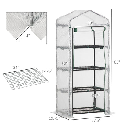 28" x 20" x 63" Portable Greenhouse, 4 Tier Shelves, Steel Frame, PE Cover, White Walk In Greenhouses at Gallery Canada
