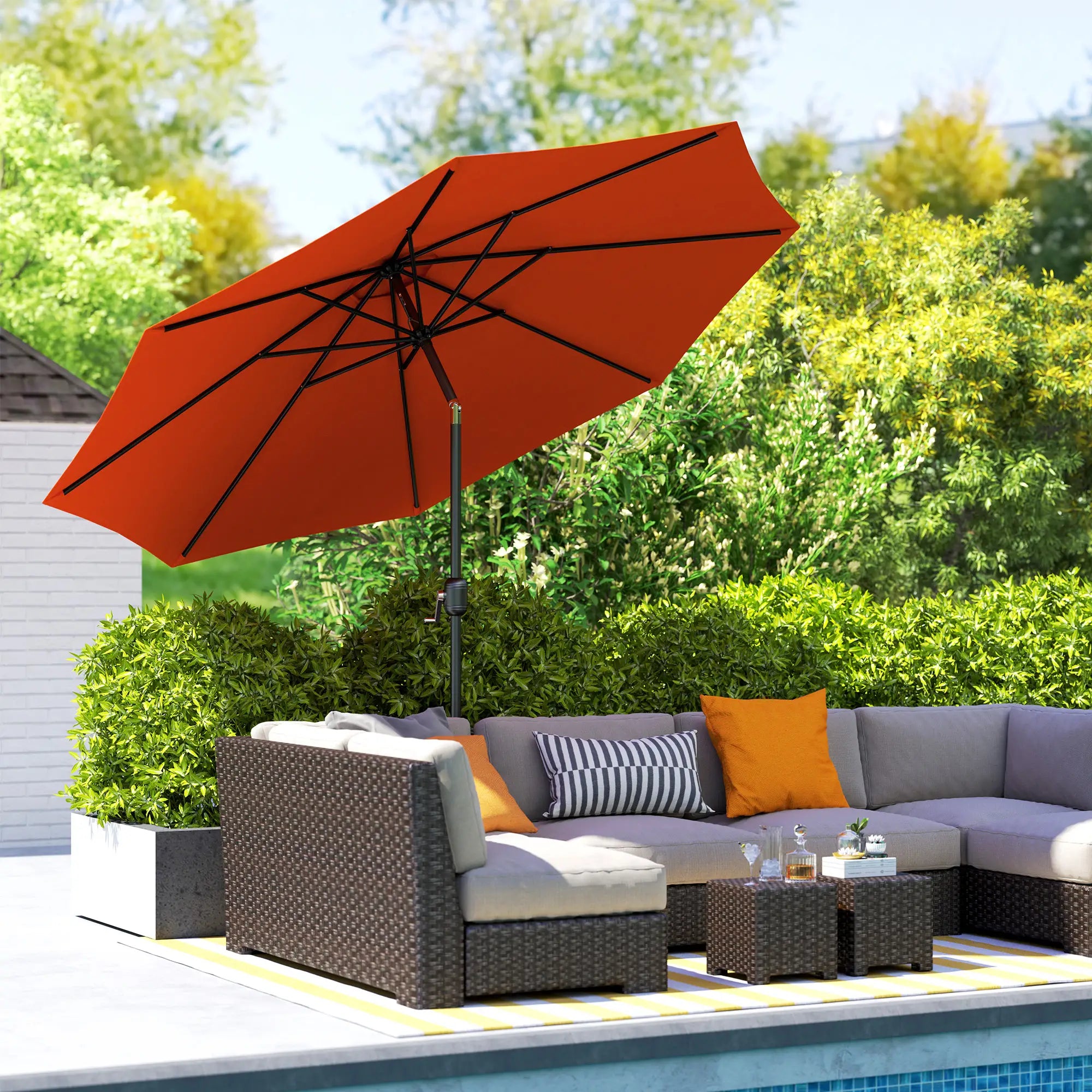 10' x 8' Round Market Umbrella, Patio Parasol With Crank Tilt, Orange Sun Umbrellas at Gallery Canada