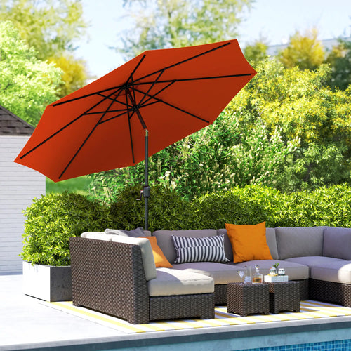 10' x 8' Round Market Umbrella, Patio Parasol With Crank Tilt, Orange