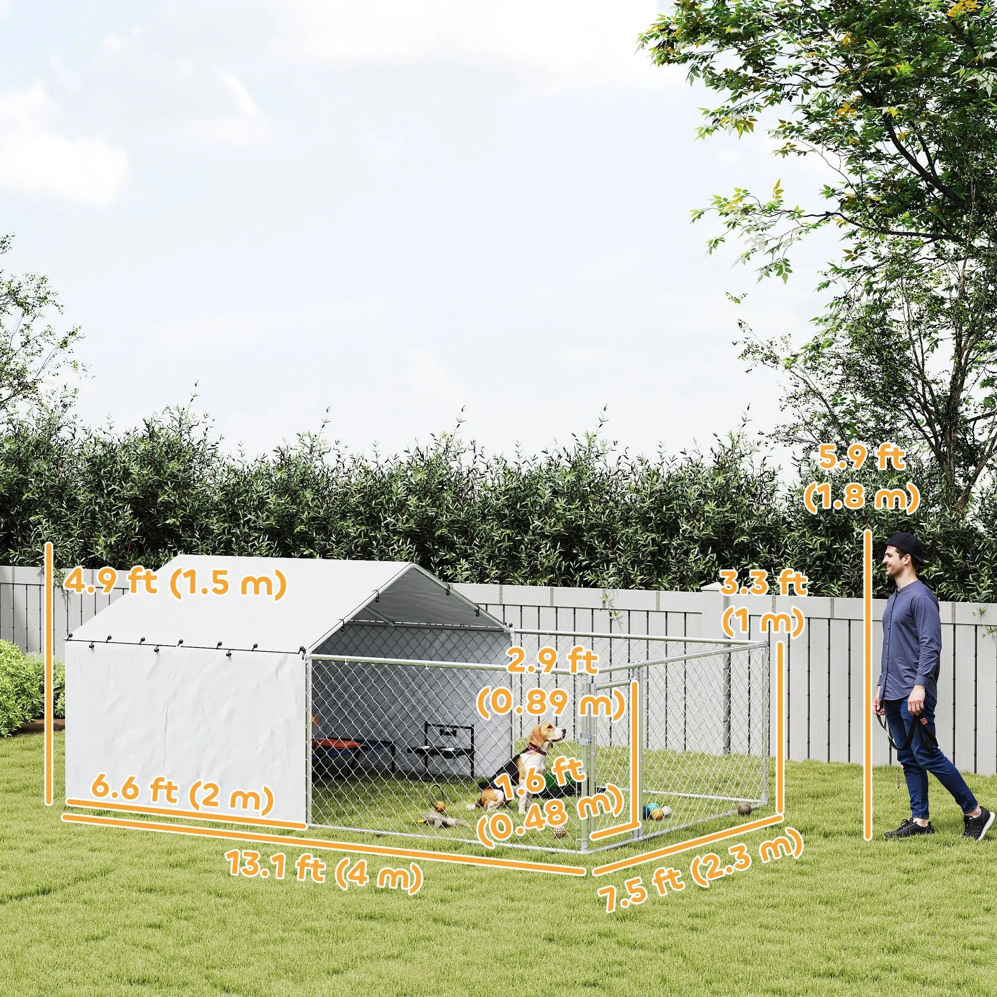 Galvanized Steel Dog Kennel, Outdoor, Waterproof UV-Resistant Cover, Large Dogs, 13.1' x 7.5' x 4.9' Houses, Kennels & Pens at Gallery Canada