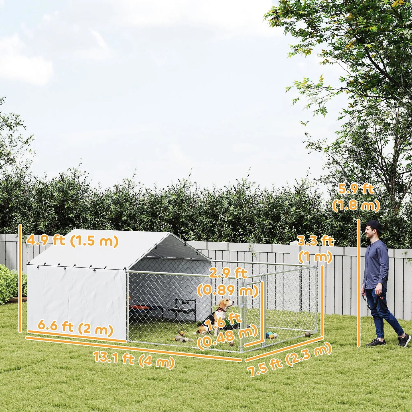 Galvanized Steel Dog Kennel, Outdoor, Waterproof UV-Resistant Cover, Large Dogs, 13.1' x 7.5' x 4.9' Houses, Kennels & Pens at Gallery Canada