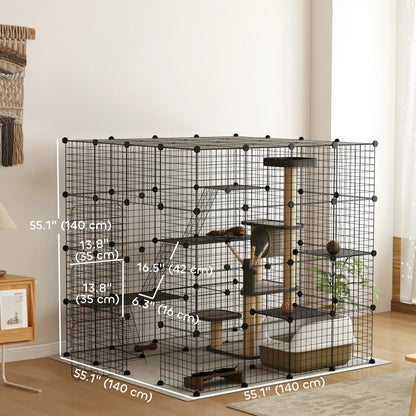 4-Tier 55" Cat Cage with Platforms, Ramps, Black Outdoor Cat Enclosures at Gallery Canada