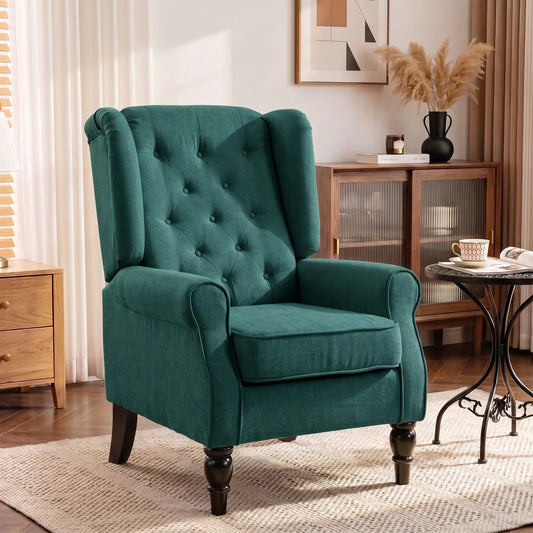 Fabric Accent Chair, Button Tufted, Wood Legs, Dark Green Accent Chairs Dark Green at Gallery Canada