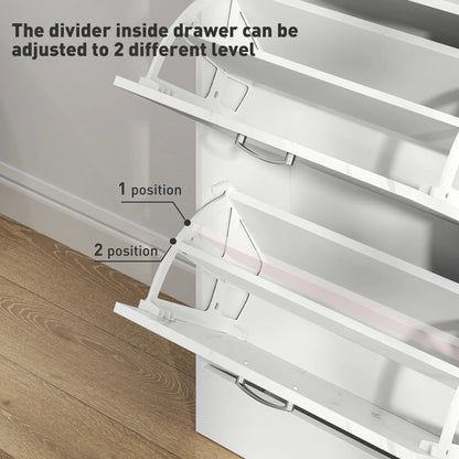 3 Flip Drawer Shoe Cabinet, Marble-Effect Narrow, White Shoe Storage Cabinets & Racks at Gallery Canada