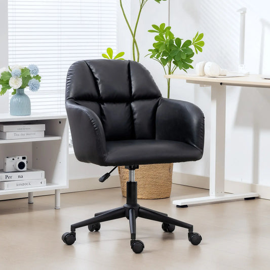 Swivel Office Chair, Faux Leather, Adjustable Height, Black Task Chairs Black at Gallery Canada