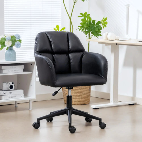Swivel Office Chair, Faux Leather, Adjustable Height, Black