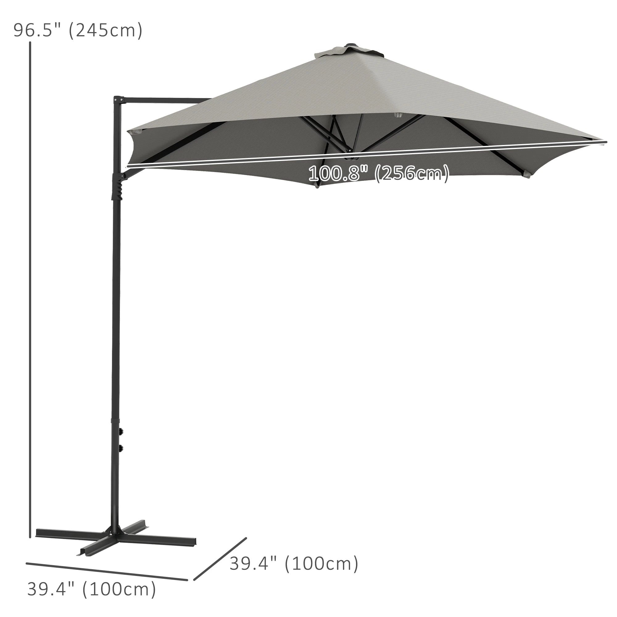 8.5FT Outdoor Cantilever Parasol, 360° Rotation, Cross Base, Light Grey Cantilever Umbrellas at Gallery Canada