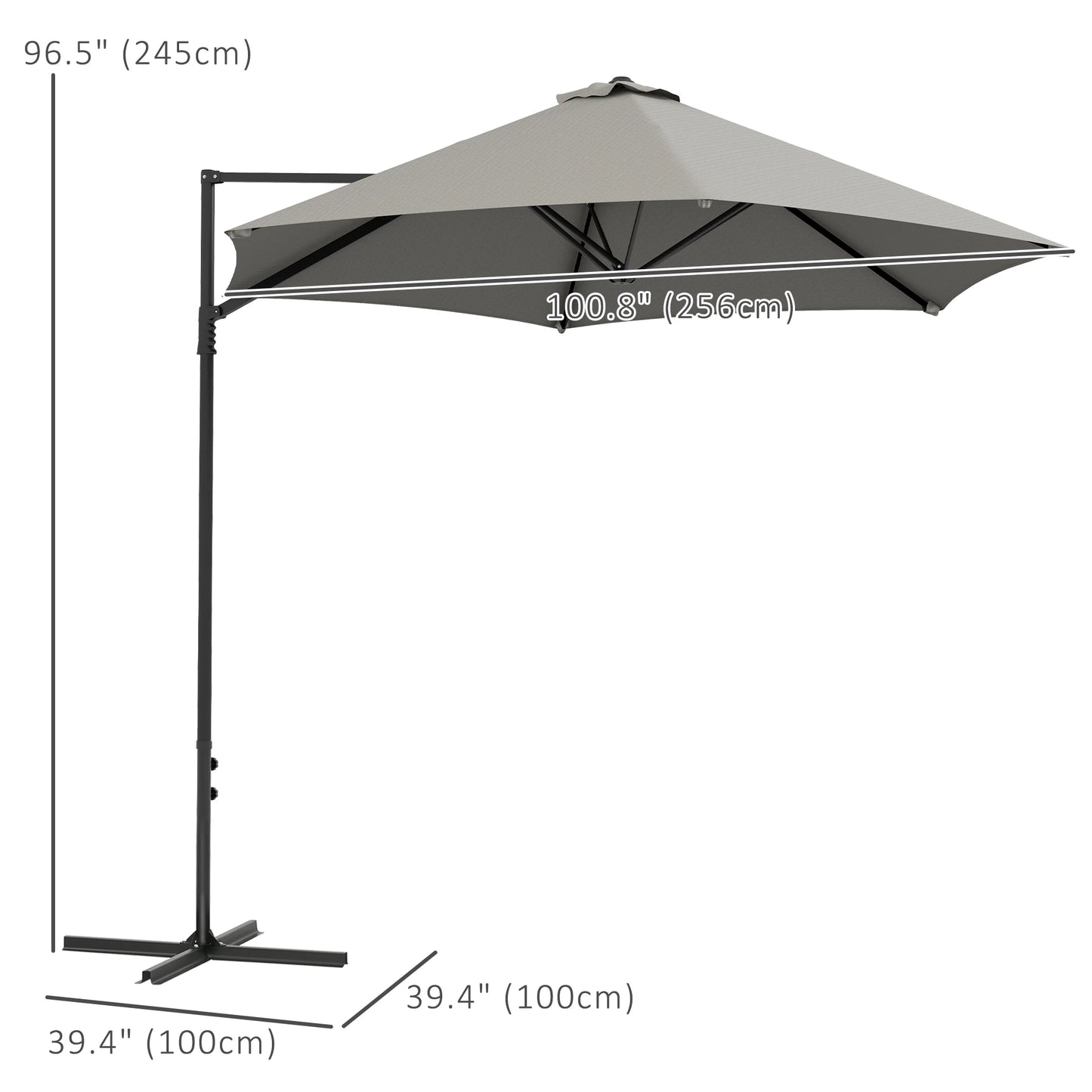 8.5FT Outdoor Cantilever Parasol, 360° Rotation, Cross Base, Light Grey Cantilever Umbrellas at Gallery Canada