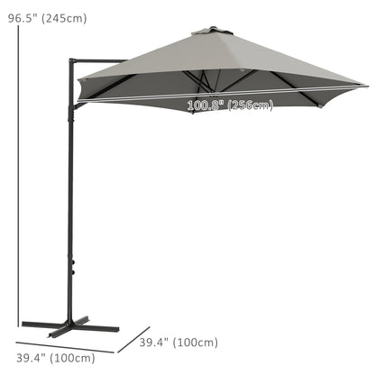 8.5FT Outdoor Cantilever Parasol, 360° Rotation, Cross Base, Light Grey Cantilever Umbrellas at Gallery Canada