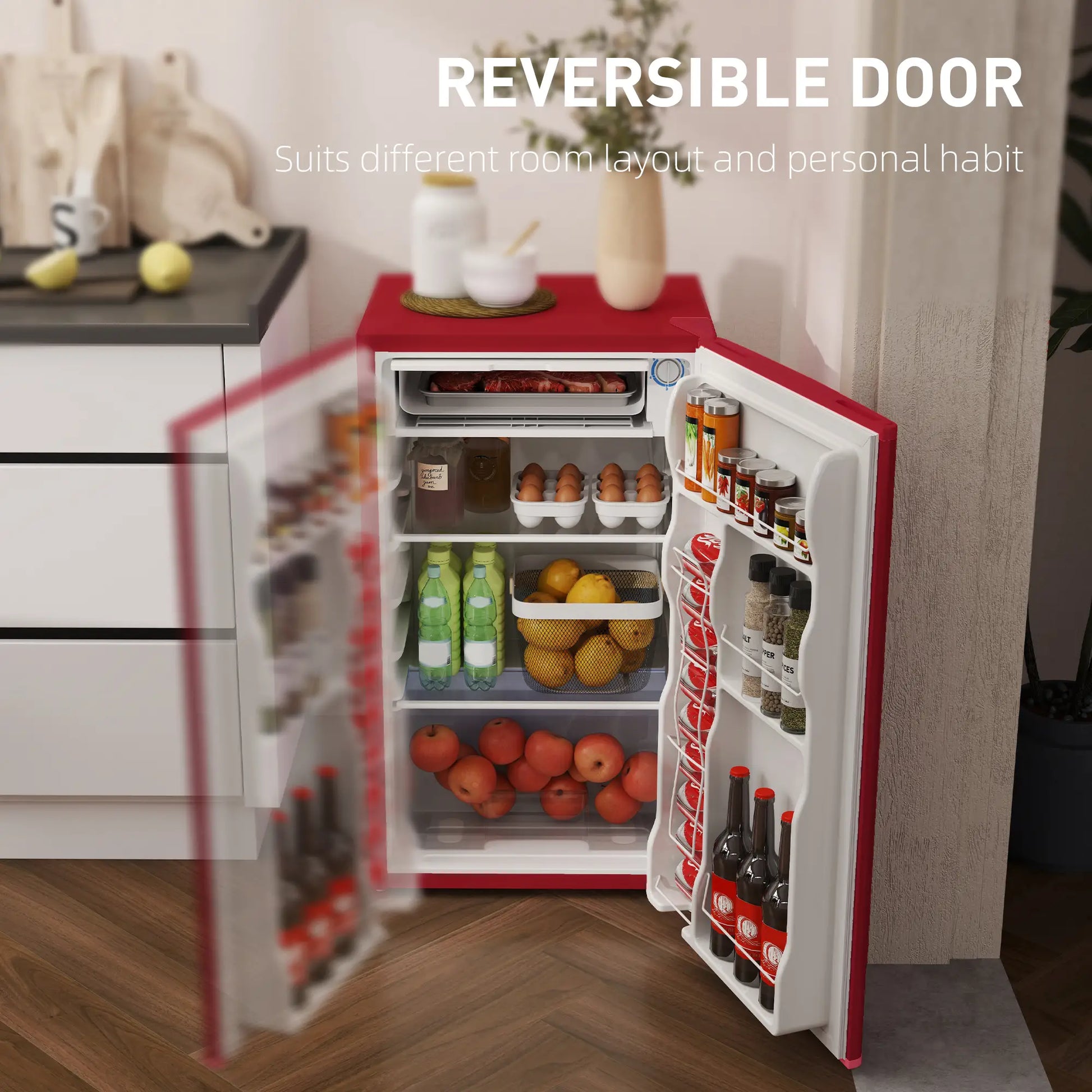 Compact Refrigerator, Mini Fridge with Freezer, Adjustable Shelf, Red Small Kitchen Appliances at Gallery Canada