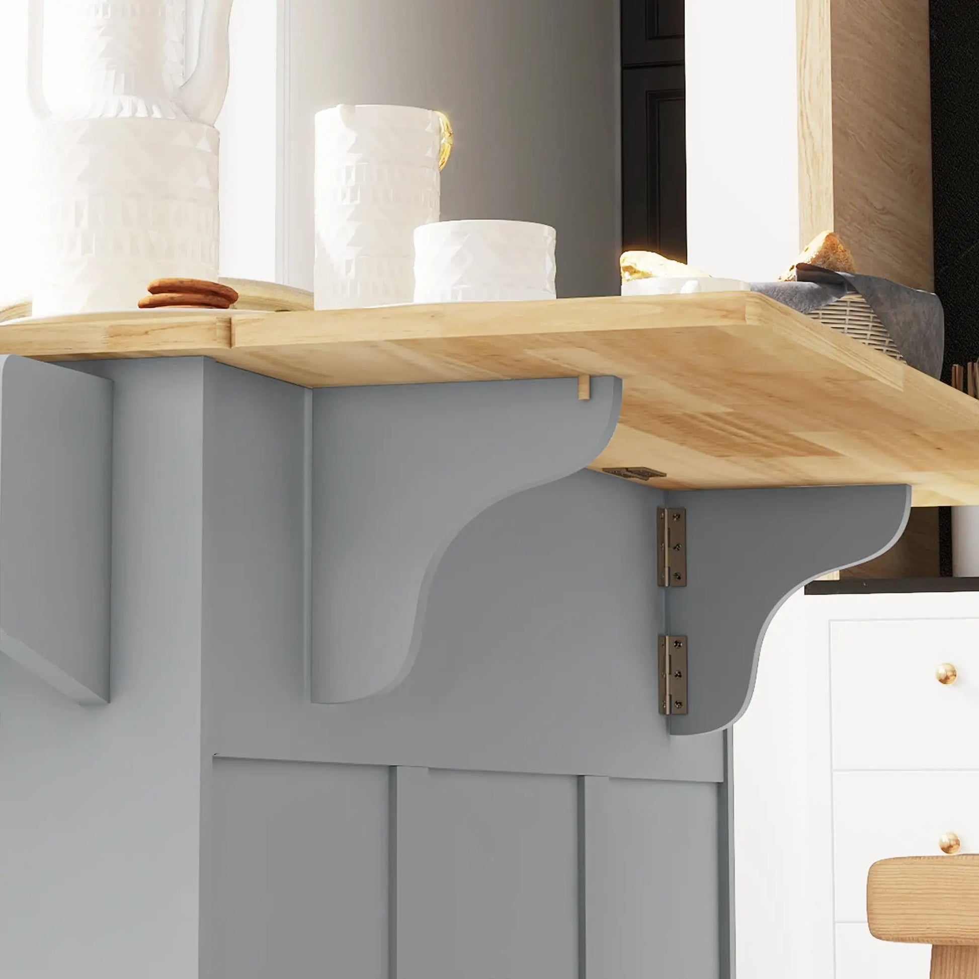 Kitchen Island on Wheels, Drop Leaf Cart with Drawers, Grey Kitchen Islands & Kitchen Carts at Gallery Canada