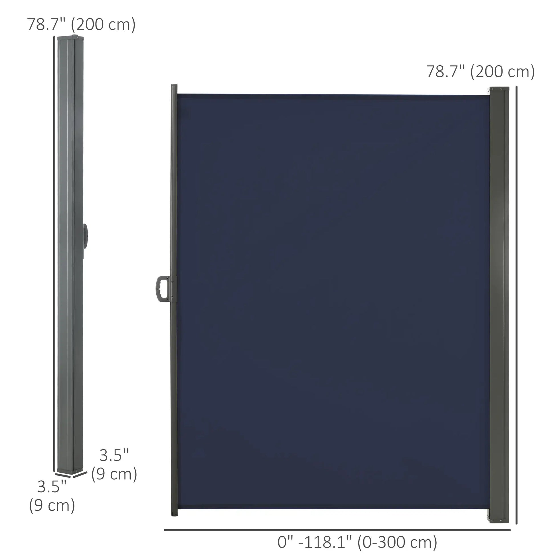 118" x 79" Outdoor Folding Privacy Screen, Retractable Side Awning, UV Wind Resistant, Dark Blue Side Awnings at Gallery Canada