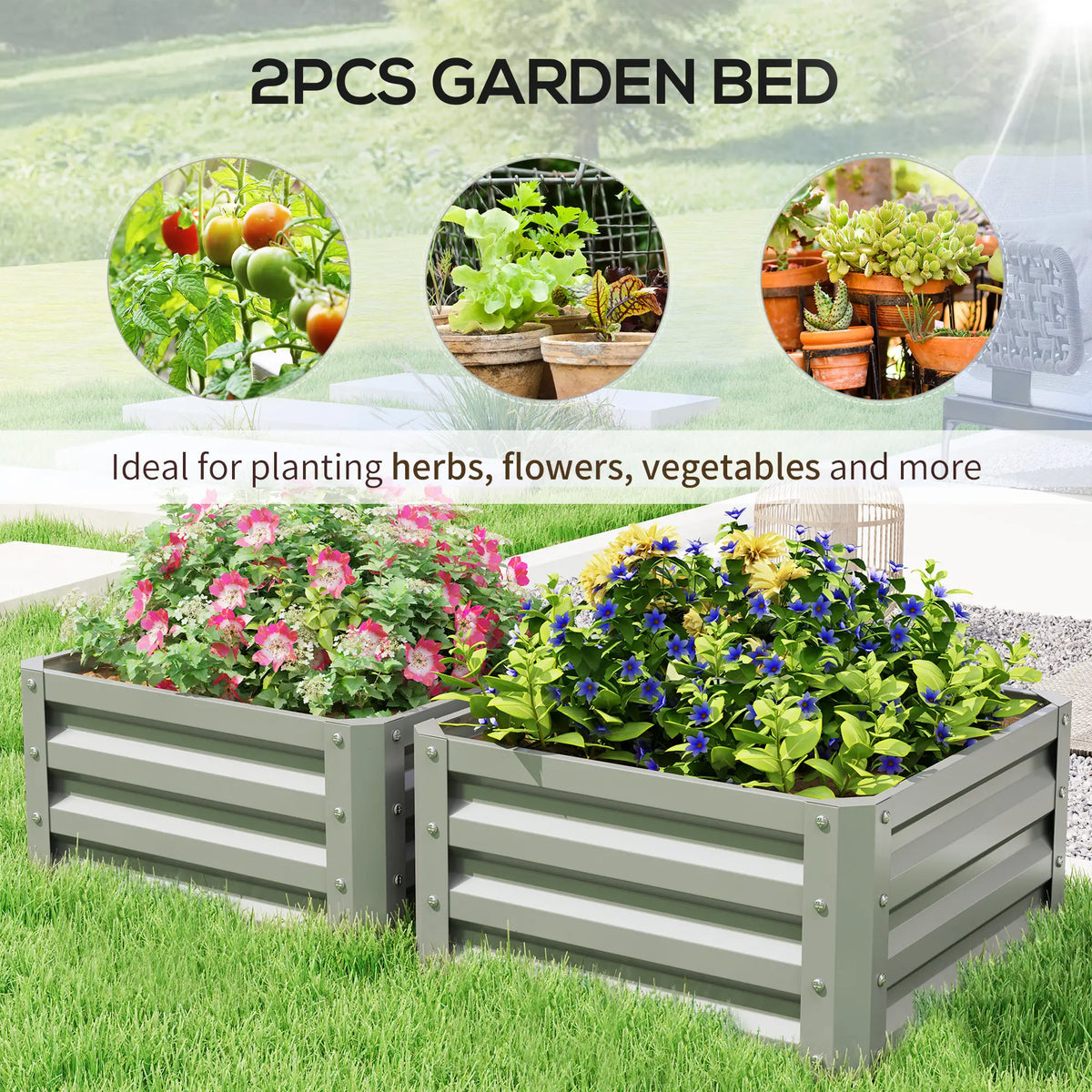 2' x 2' x 1' Raised Garden Bed, Galvanised Steel Frame, Light Grey Raised Garden Beds at Gallery Canada