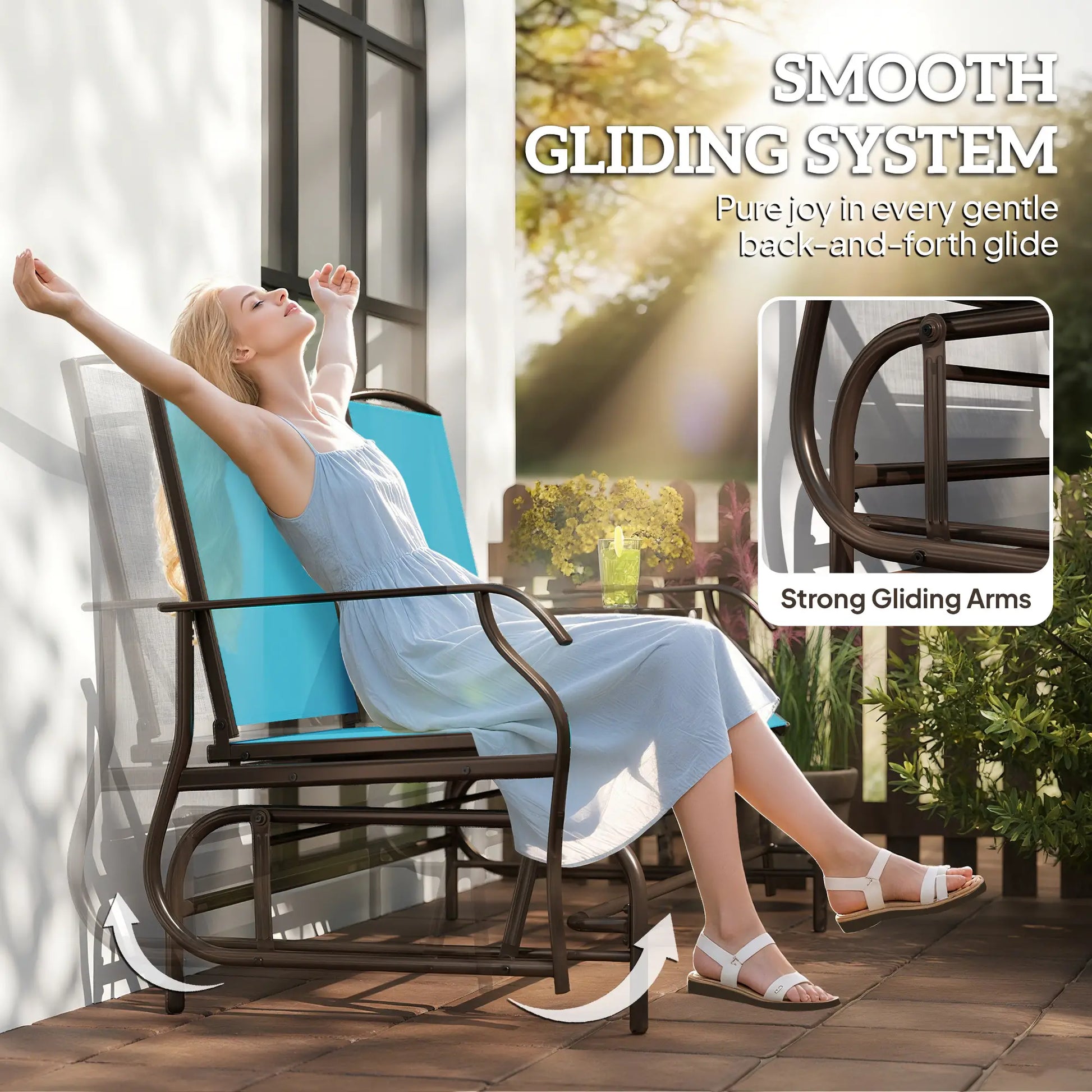 2 Person Outdoor Glider Rocking Chair, Garden Bench, Blue Outdoor Gliders at Gallery Canada
