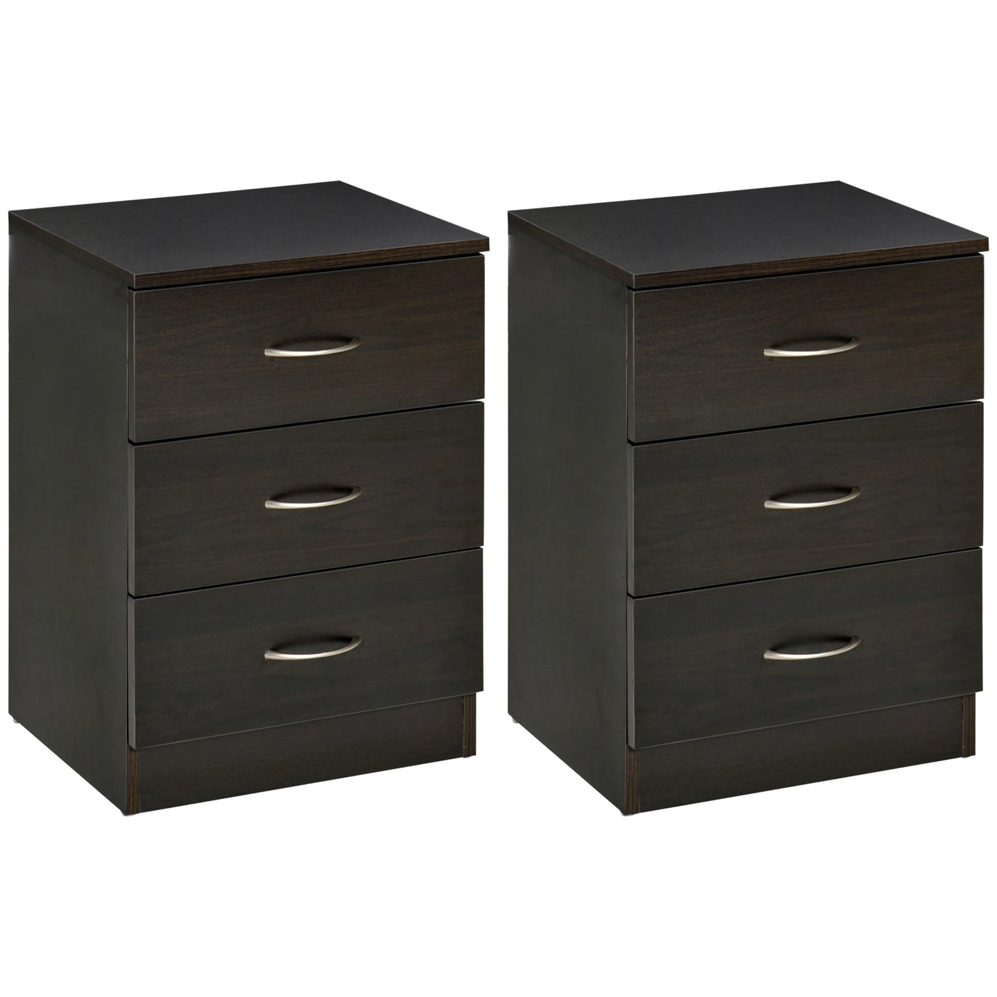 Modern Wood Nightstand, 3 Drawers, Anti-Tipping Design, Set of 2, Dark Brown Bedside Tables Dark Brown at Gallery Canada