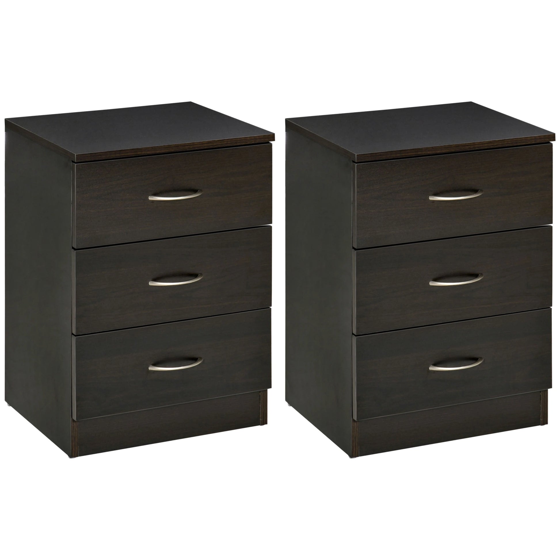 Modern Wood Nightstand, 3 Drawers, Anti-Tipping Design, Set of 2, Dark Brown Bedside Tables Dark Brown at Gallery Canada