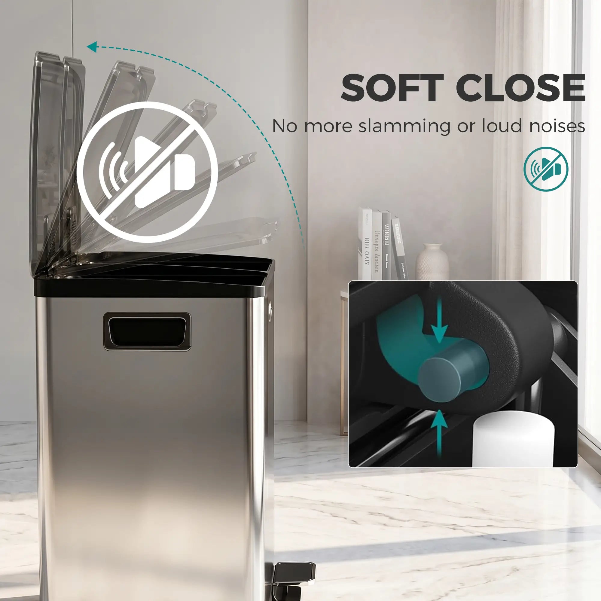 Dual Garbage Bin, Soft Close Trash Can, 2 x 20 Liter, Silver Household Supplies at Gallery Canada