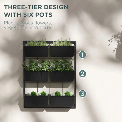 3-Tier Wall Planter With 6 Pots, Indoor Outdoor Hanging Plant Holder Plant Stands at Gallery Canada