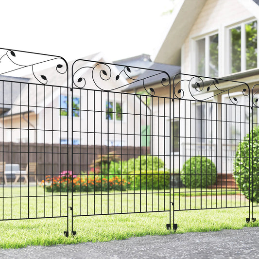 Panneaux de clôture de jardin en métal extérieur, barrière pour animaux, pack de 4, vignes carrées