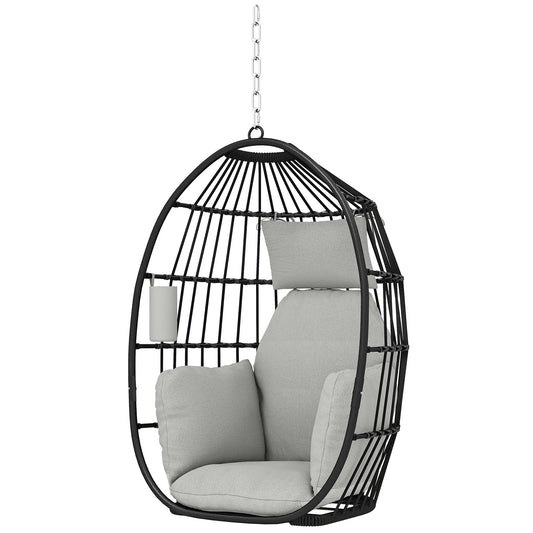 Foldable Hanging Egg Chair, With Head Pillow And Cup Holder, Dark Grey Hanging Porch Swings Black, Dark Grey at Gallery Canada