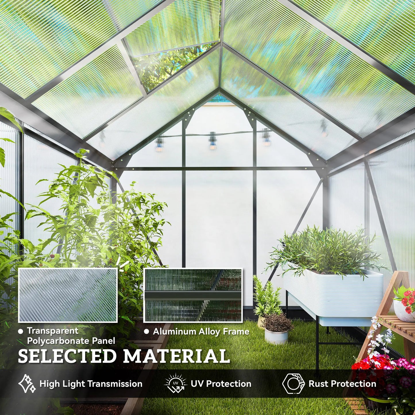 Greenhouse Kit, PC Board with Sliding Door, 6.2' x 6.3' x 6.6', Grey Walk In Greenhouses at Gallery Canada