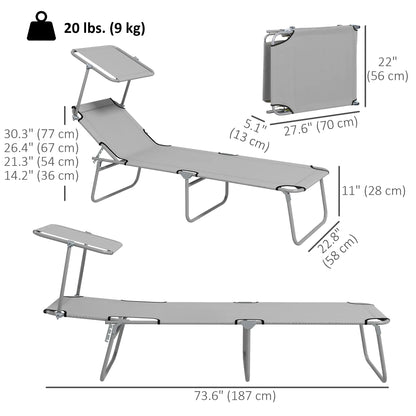 Outdoor Lounge Chair, Adjustable Folding Chaise With Sun Shade, Light Grey Lounger Chairs at Gallery Canada