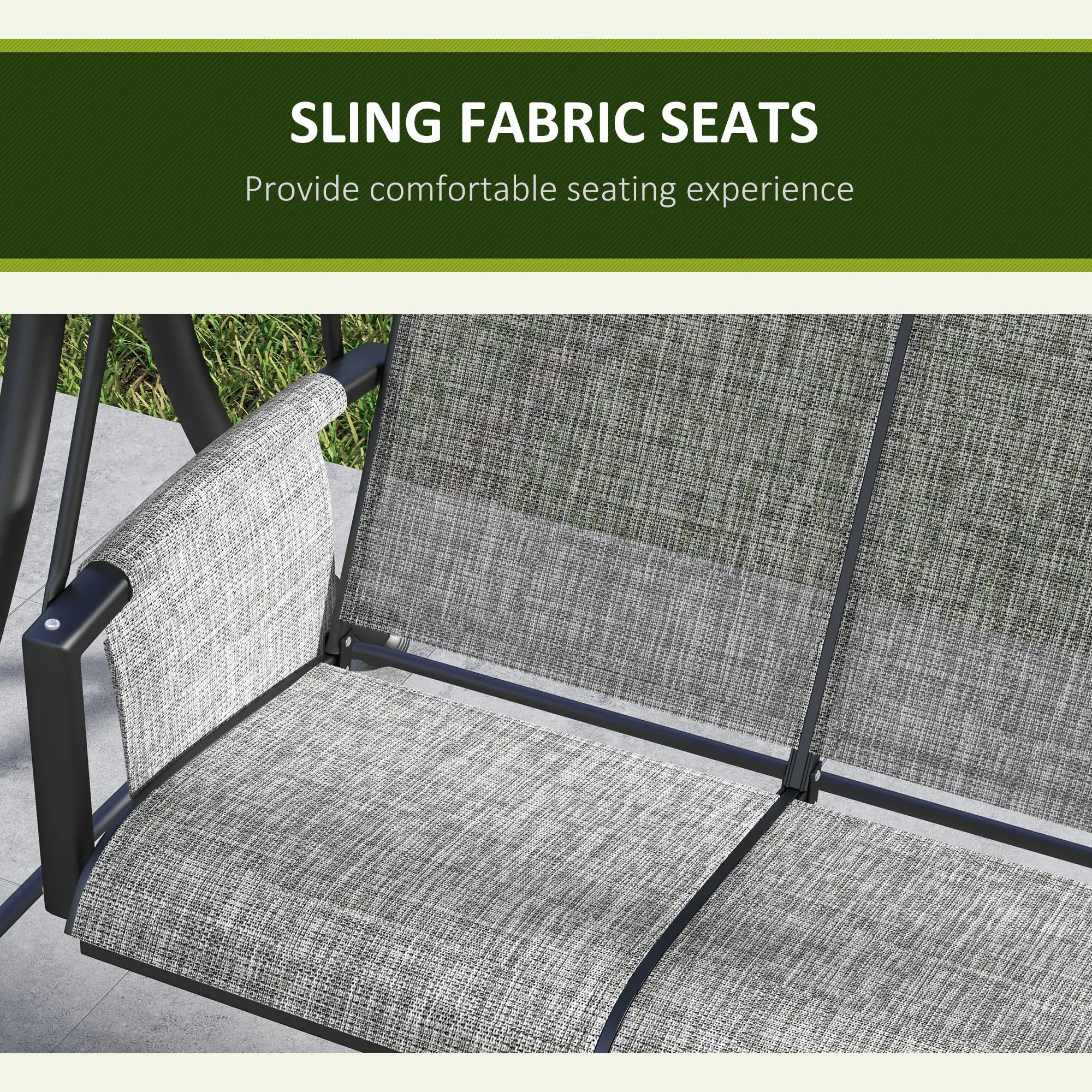 3 Person Porch Swing, Adjustable Canopy, Mixed Grey, Grey Porch Swings with Canopy at Gallery Canada