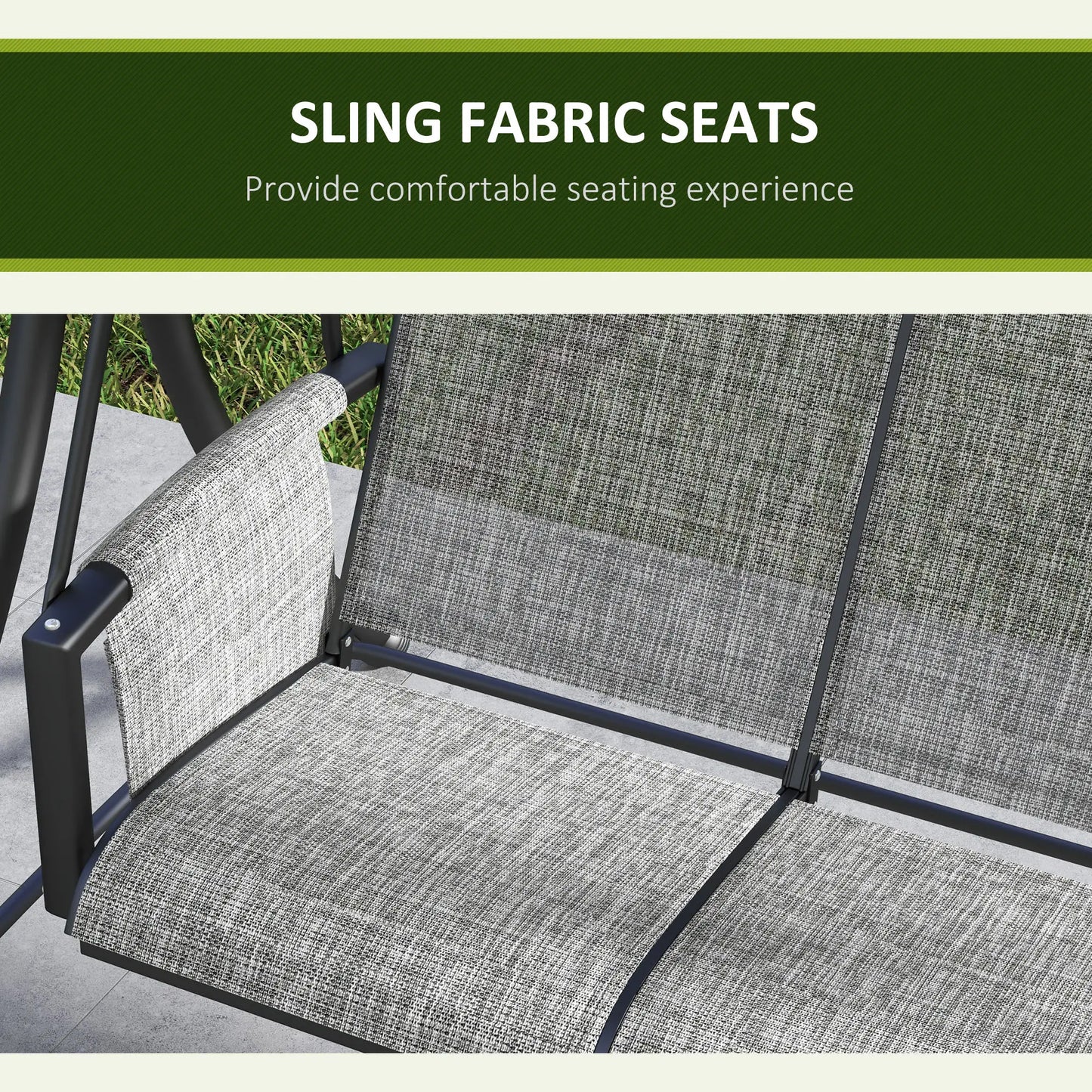 3 Person Porch Swing, Adjustable Canopy, Mixed Grey, Grey Porch Swings with Canopy at Gallery Canada