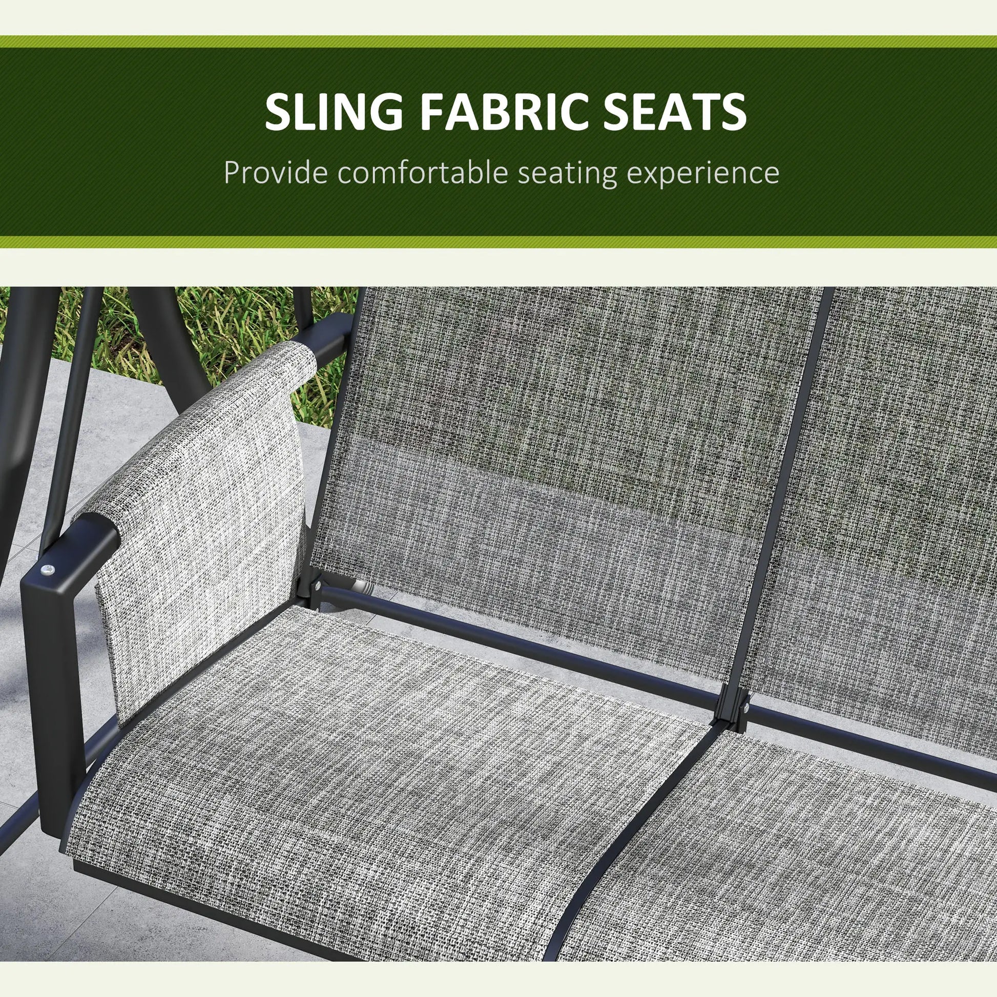 3 Person Porch Swing, Adjustable Canopy, Mixed Grey, Grey Porch Swings with Canopy at Gallery Canada