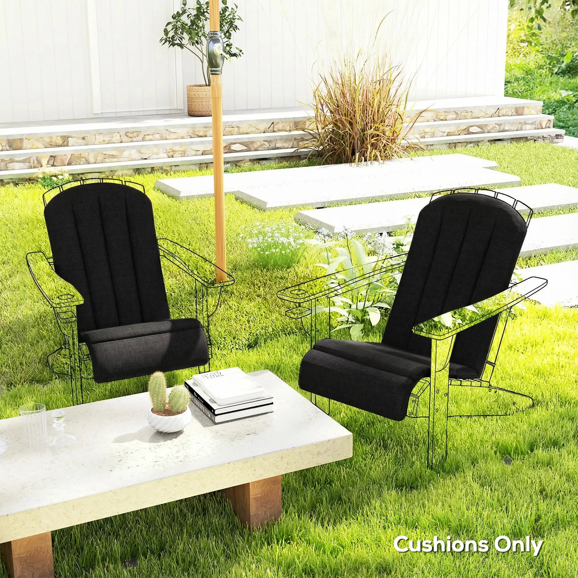Set Of 2 Patio Chair Cushions, High Back Adirondack, High-Density Foam, Black Patio Chair Cushions at Gallery Canada